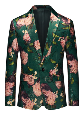 春秋季男士韩版修身西装外套中国风花纹舞台西服大码婚礼司仪礼服