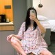 日系短袖 280斤套装 开衫 睡衣女夏天纯棉卡通印花家H居服加肥加大码