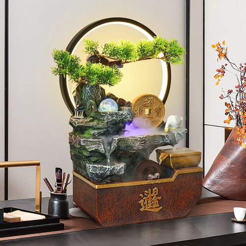 桌面假山招财流水摆件循环水景客厅办公室风水轮店铺开业乔迁礼品