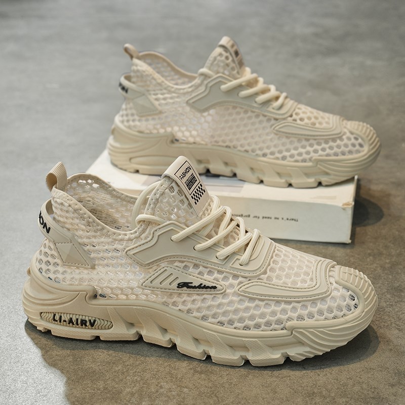 男士夏秋季透气轻便网鞋网面镂空休闲运动鞋潮流黑色防臭老爹男鞋