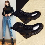 厚底马丁靴女内增高8cm秋冬加绒小个子英伦风20Q24新款 真皮短靴子