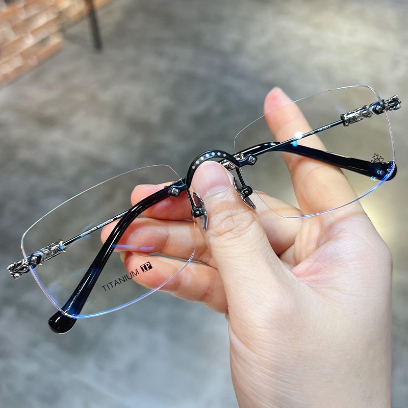 简丹尅萝心潮百搭眼镜框架新品复古超轻无框打孔商务金丝边配近视