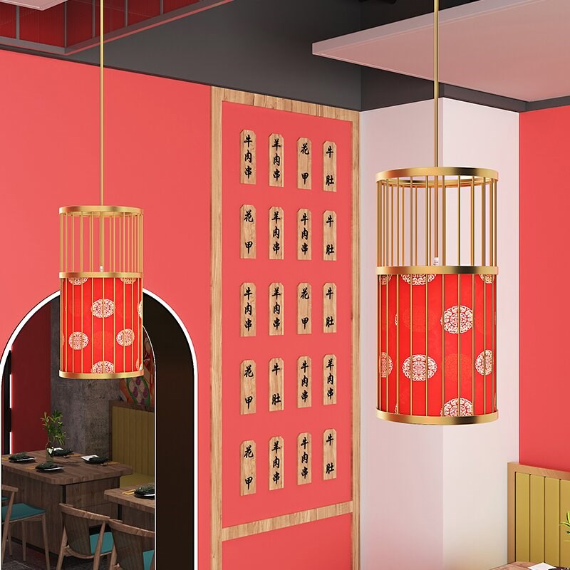 新中式餐厅火锅店灯笼吊灯饭店酒楼包厢铁艺鸟笼创意中国风带射灯 - 实物图
