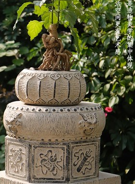 户外草坪花园造景摆件人造石石墩新中式庭院布置小花盆底座装饰品