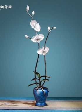 全铜兰花花艺摆件客厅电视柜中式家居软装饰品入户玄关壁龛工艺品