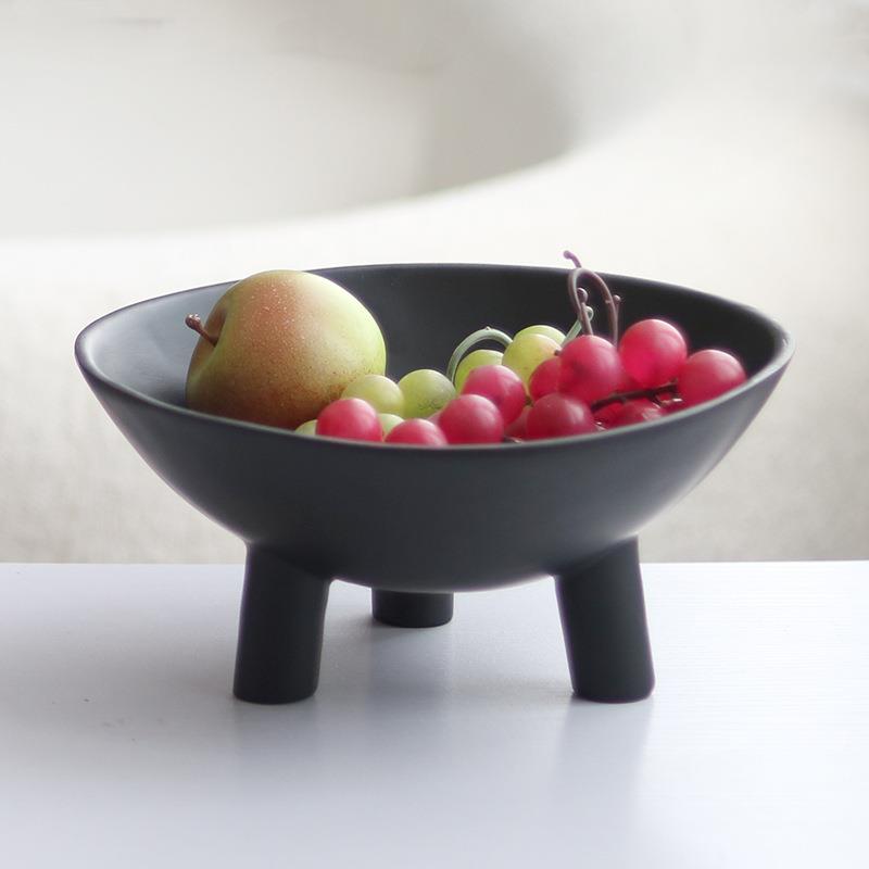 简约现代创意圆形水果盘摆件客厅餐桌茶几轻奢三脚收纳盘软装饰品