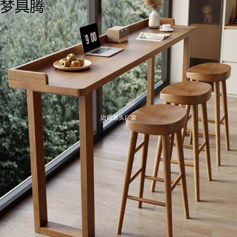 北欧风实木吧台桌家用阳台高脚桌长桌靠窗轻奢窄条桌客厅沙发边桌