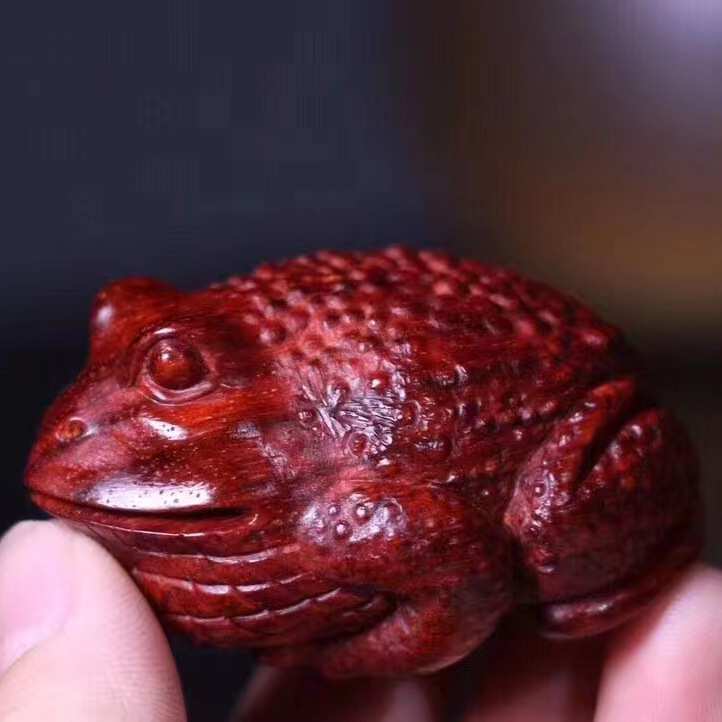 印度小叶紫檀呱呱来财手把件招财进宝青蛙木质文玩蟾蜍把摆件