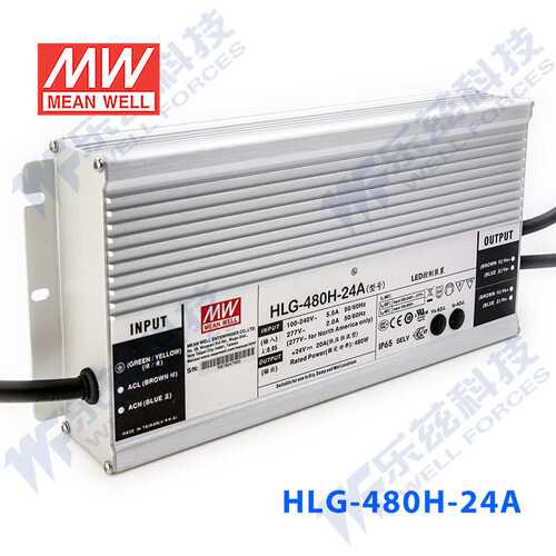 480W明纬2100mA恒流可调LED电源HLG-480H-C2100A 114-229V防水