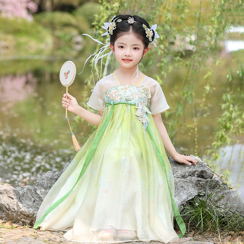 汉服女童夏季2025新款儿童高端仙气薄款公主礼服裙女孩国风连衣裙