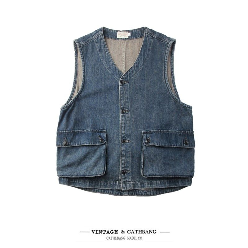 潮流男款日系复古大口袋洗水简约腰带v领牛仔马甲看见牛仔背心,男装,常规马甲,淘宝优惠券,粉丝福利购,淘宝优惠卷