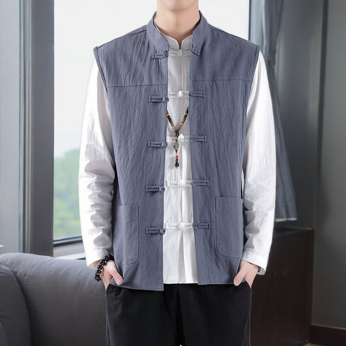 新款男马甲中国风休闲背心盘扣复古新中式加肥加大码男装无袖坎肩,男装,常规马甲,淘宝优惠券,粉丝福利购,淘宝优惠卷