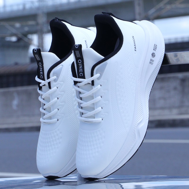 秋季男鞋2024新款皮面运动鞋减震休闲跑步鞋男款防滑耐磨男士鞋子