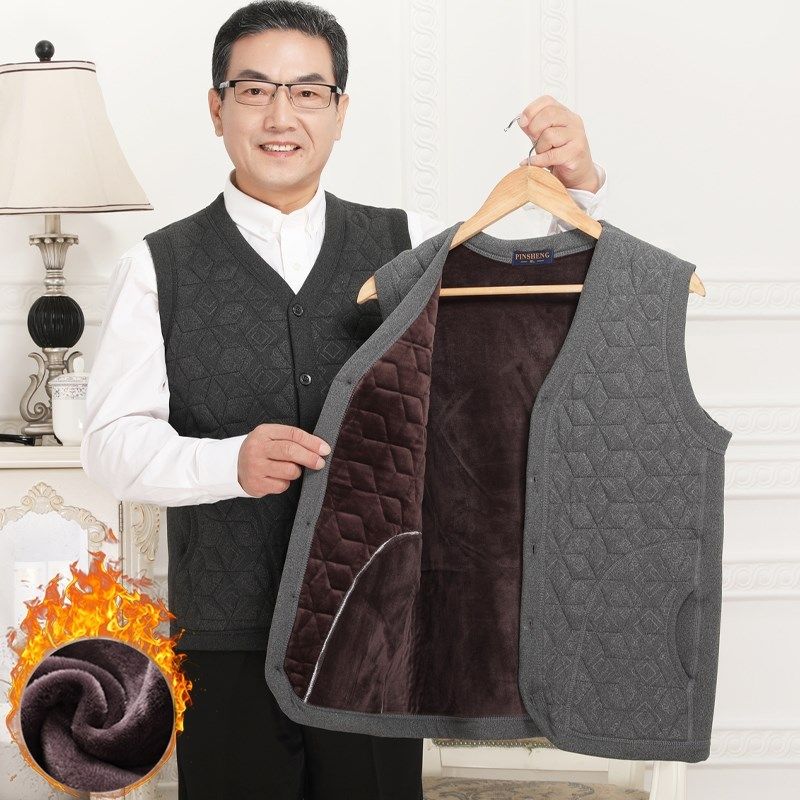 秋冬马甲男外套中老年人加绒加厚坎肩爸爸装开衫抓绒保暖爷爷背心,男装,中老年上装,淘宝优惠券,粉丝福利购,淘宝优惠卷