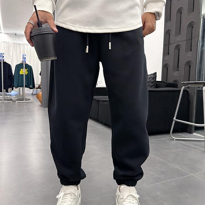 休闲裤男流行新款纯色刺绣小脚裤青年秋季日常基础款通勤运动长裤