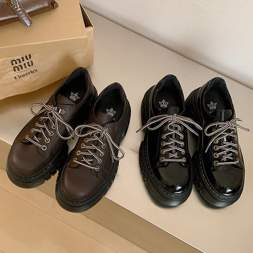 厚底系带小皮鞋女2025年春季新款英伦风松糕增高百搭单鞋马丁鞋子