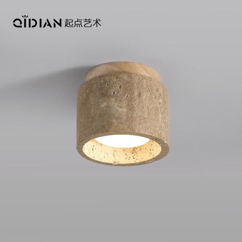 日式侘寂风黄洞石吸顶灯 酒店民宿走廊过道入户玄关阳台复古筒灯