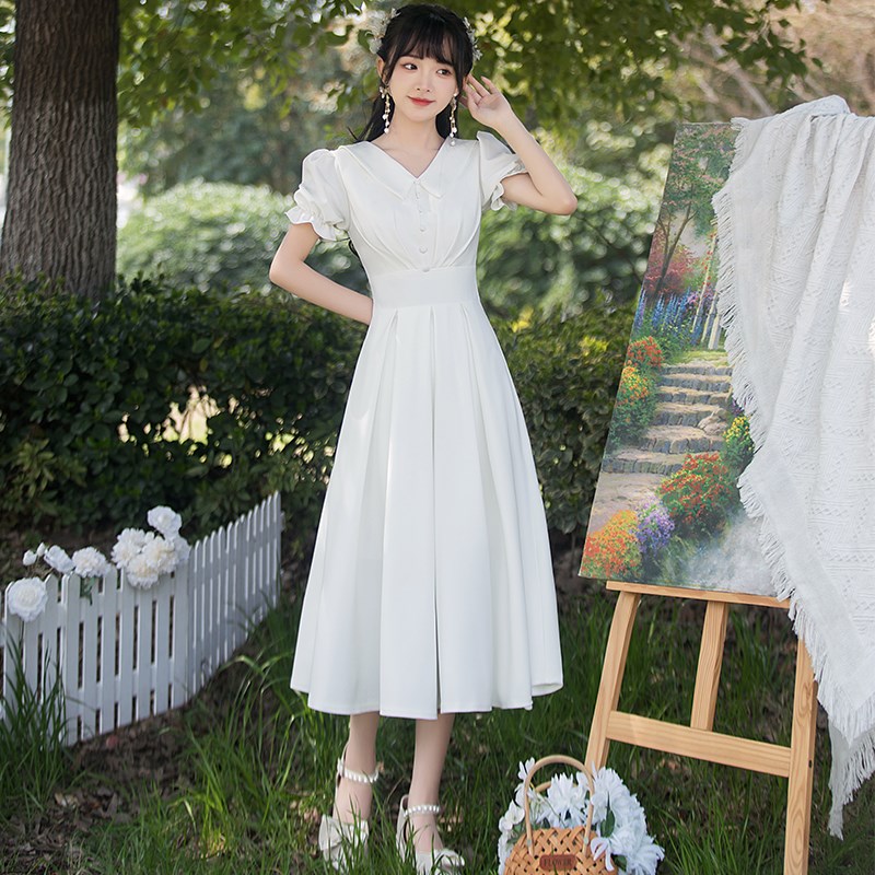 白色法式小晚礼服女平时可穿宴会气质轻奢小众洋气领证登记小白裙