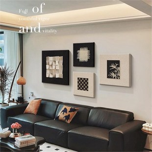 法式中古风客厅装饰画轻奢高级感餐厅壁画复古抽象沙发背景墙挂画