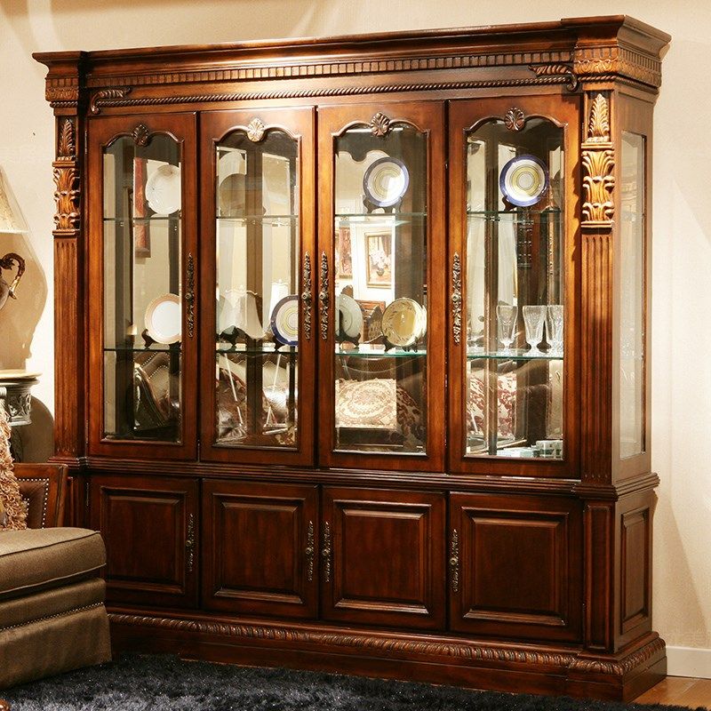欧式实木雕花大四门酒柜美式v玻璃组合储物柜靠墙展示柜家用餐边,住宅家具,酒柜,淘宝优惠券,粉丝福利购,淘宝优惠卷