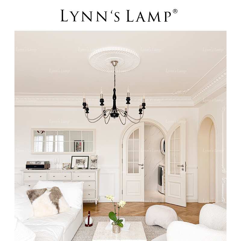 Lynn's立意 美式复古客厅吊灯 卧室实木法式别墅蜡烛书房中古大灯