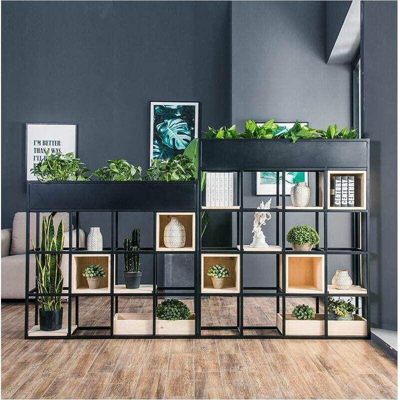 现代办公室隔断屏风餐厅卡座铁艺置物架简约装饰围栏绿植花槽花架