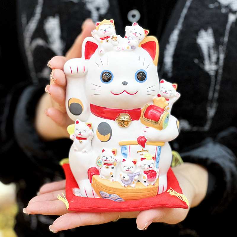 乐喵 进口昭峰七福神陶瓷猫日式创意家居收银台装饰摆件招财猫
