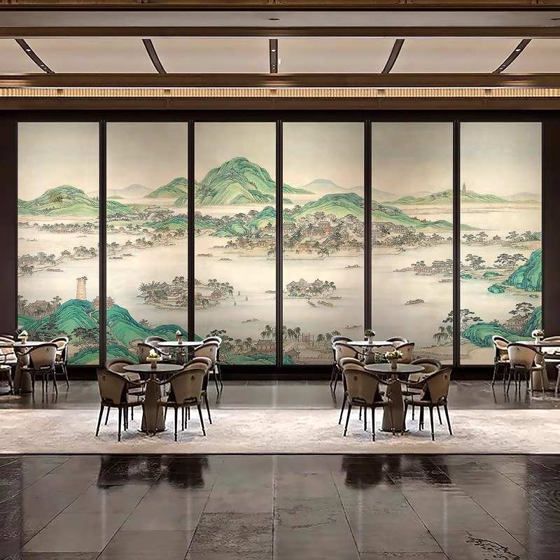 新中式山水风景别墅装饰画客厅高档巨幅挂画酒店大厅立体感壁画