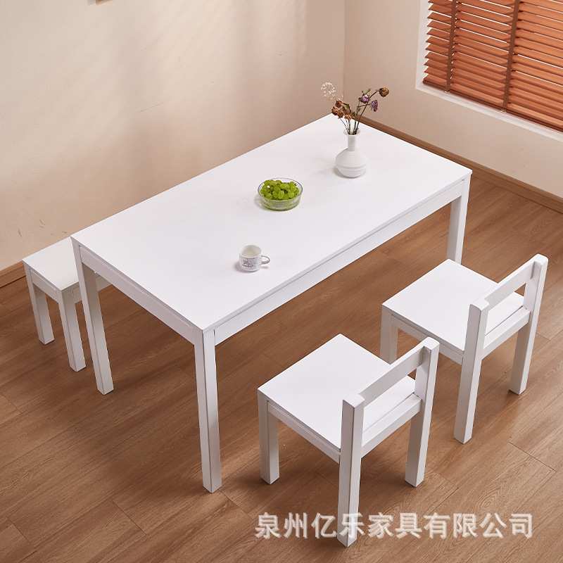 白色全实木餐桌椅4/6/8人客餐厅长方形简约现代橡木家用吃饭桌子