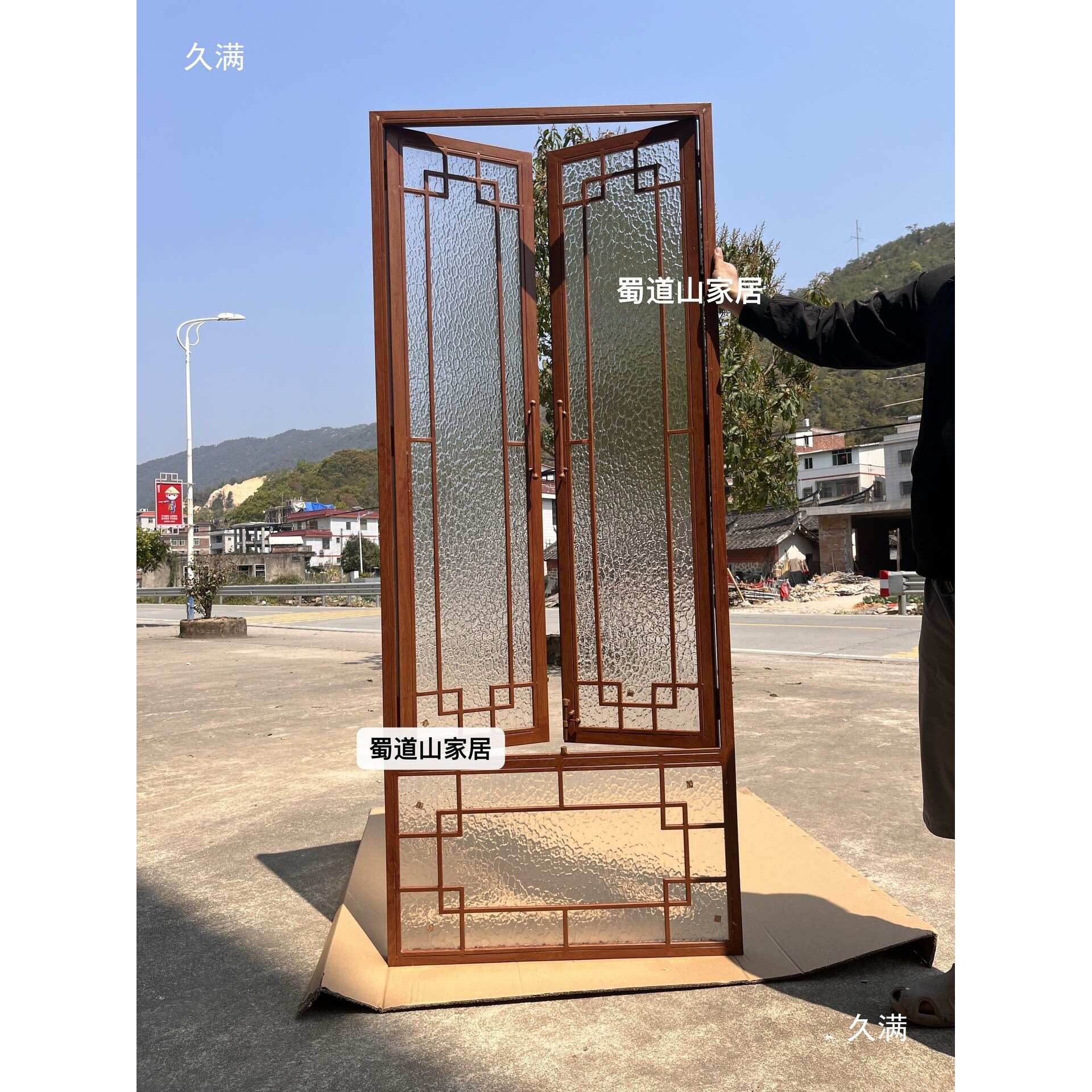 中式铝合金窗花格珊花格窗花仿古木纹窗屏风花格铁艺仿木纹平开窗