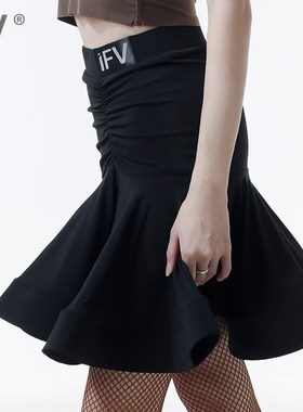 拉丁舞蹈裙半身短裙IFV伊芙唯女黑色练功艺考2020演出舞蹈服