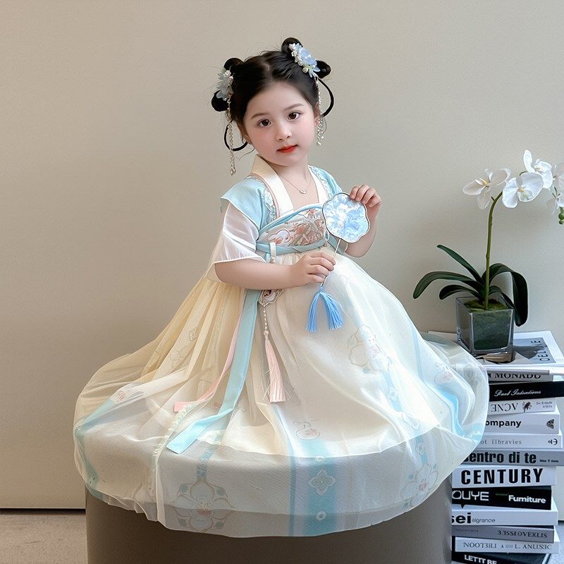 女童汉服夏季2025新款儿童洋气国风宝宝薄款夏装古风表演服连衣裙