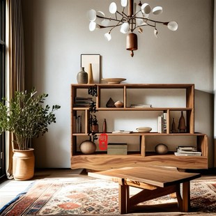 侘寂风原木家具博古架宋氏美学中式书架隔断茶室实木多宝阁置物架