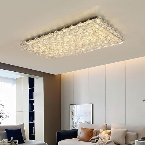 意式轻奢水晶客厅灯吸顶灯简约现代大气高档方形新款卧室房间灯具