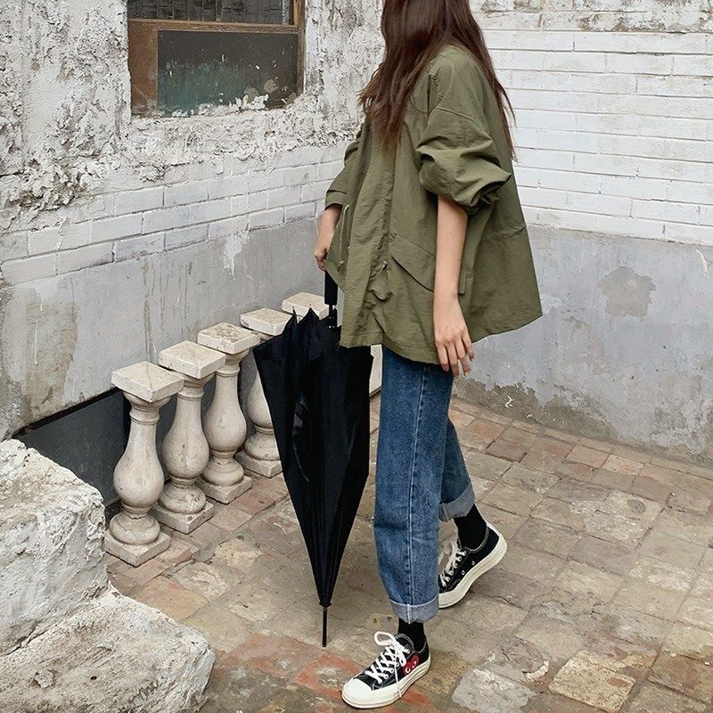 F71韩国女装宽松休闲工装长袖风衣外套防晒防泼水不皱春秋