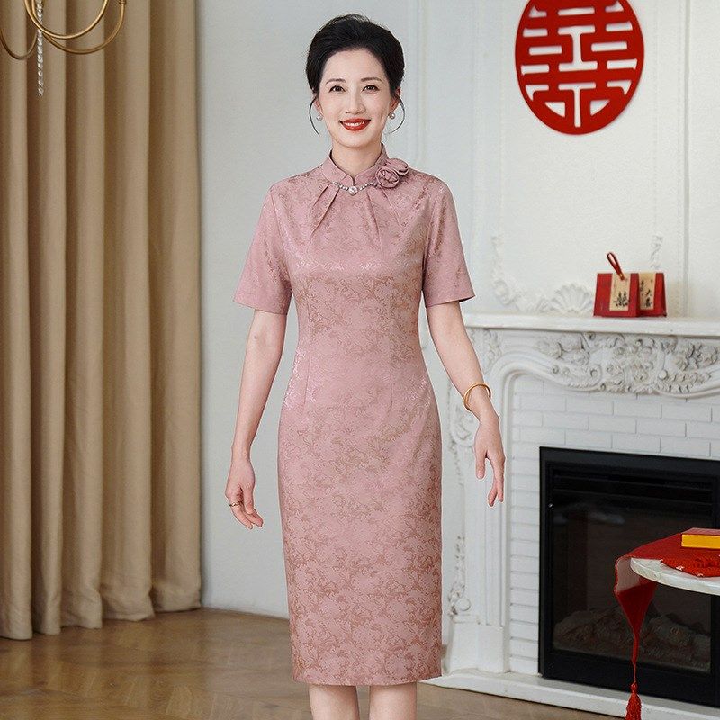 年轻喜婆婆婚宴装夏季新款平时可穿衣服高贵妈妈结婚礼服连衣裙