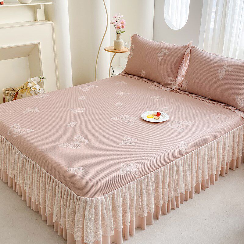 冰感豆豆床盖款冰丝凉席三件套公主风空调席子可机洗夏季凉感床单