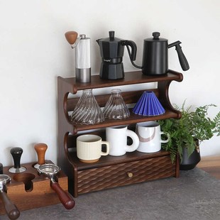 南美胡桃木桌面杯子实木收纳架多层咖啡杯展示架咖啡器具收纳架子