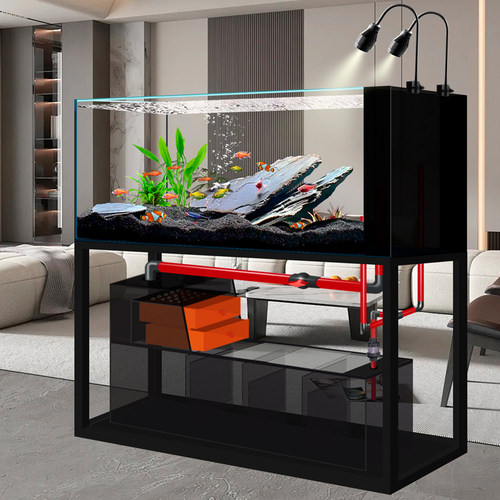 工业风原生溪流缸2024新款侧溢流生态底滤鱼缸客厅超白玻璃水族箱