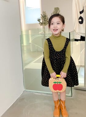 背心裙加绒女童韩国童装2021秋冬小女孩连衣裙女宝宝碎花背带裙