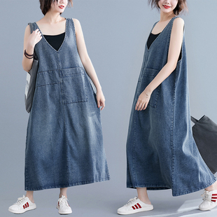 宽松200斤V领无袖 夏装 减龄背带裙女大码 吊带连衣裙 3.24前减5