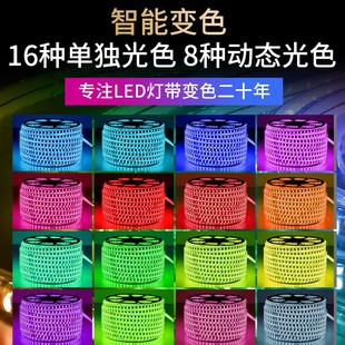 灯带led三色客j厅吊顶220v霓虹家用遥控七彩变色户外超亮防水灯条
