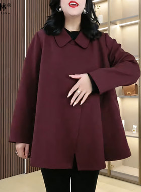 大码女装保暖外套宽松气质简约休闲时尚百搭翻领外套胖妈妈风衣潮
