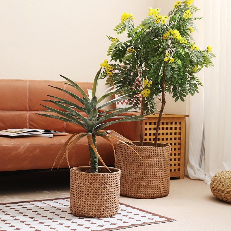 北欧仿竹编织篮大号镁泥花瓶客厅绿植庭院龟背叶榕琴复古落地花盆,鲜花速递/花卉仿真/绿植园艺,花盆,淘宝优惠券,粉丝福利购,淘宝优惠卷