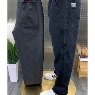 百搭宽松长裤 秋冬男士 松紧腰高弹力休闲哈伦裤 时尚 休闲牛仔老爹裤