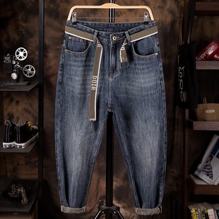 子加肥加大潮流牛仔裤 宽松萝卜锥形胖子哈伦老爹裤 配马丁靴 男士