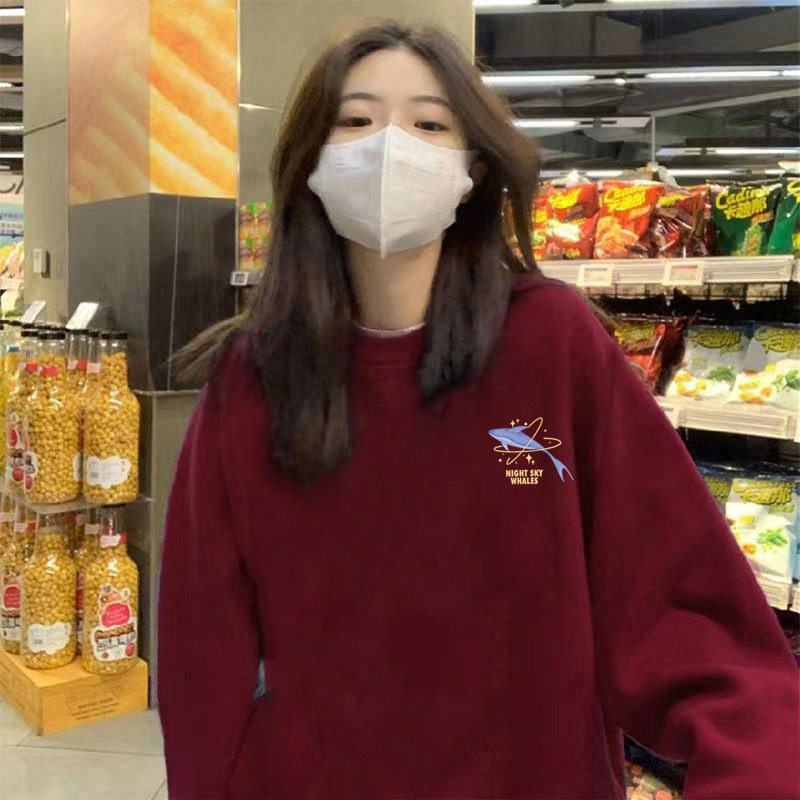 重磅圆领卫衣女装春秋季新款大码宽松无帽套头长袖上衣外穿冬加绒