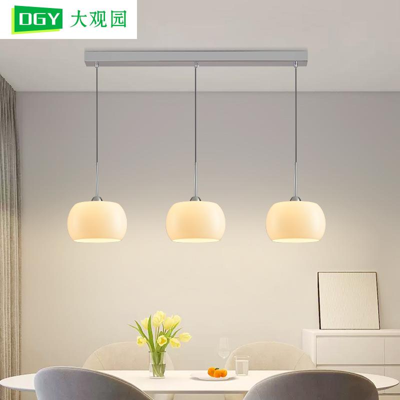 大观园餐厅吊灯现代简约三头玻璃餐桌灯北欧奶油风饭厅餐厅灯117L