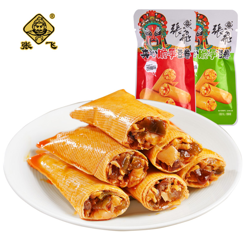 张飞豆干脆笋夹心豆卷四川特产小包装香辣泡椒味豆皮卷休闲小零食