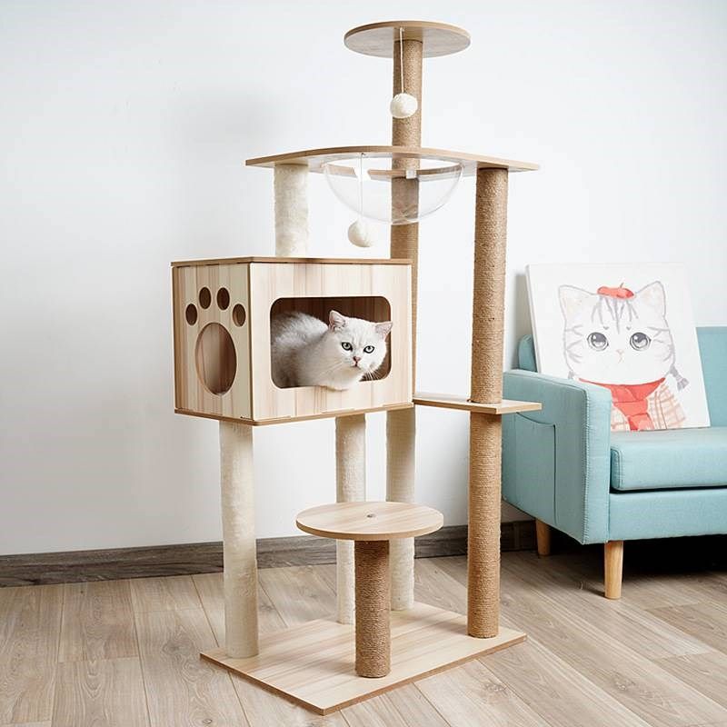 宠贝亚猫爬架实木猫窝猫树一体全实木猫架猫塔太空舱剑麻大型架子图片
